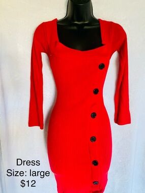 Red Ribbed Button-Front Bodycon Dress